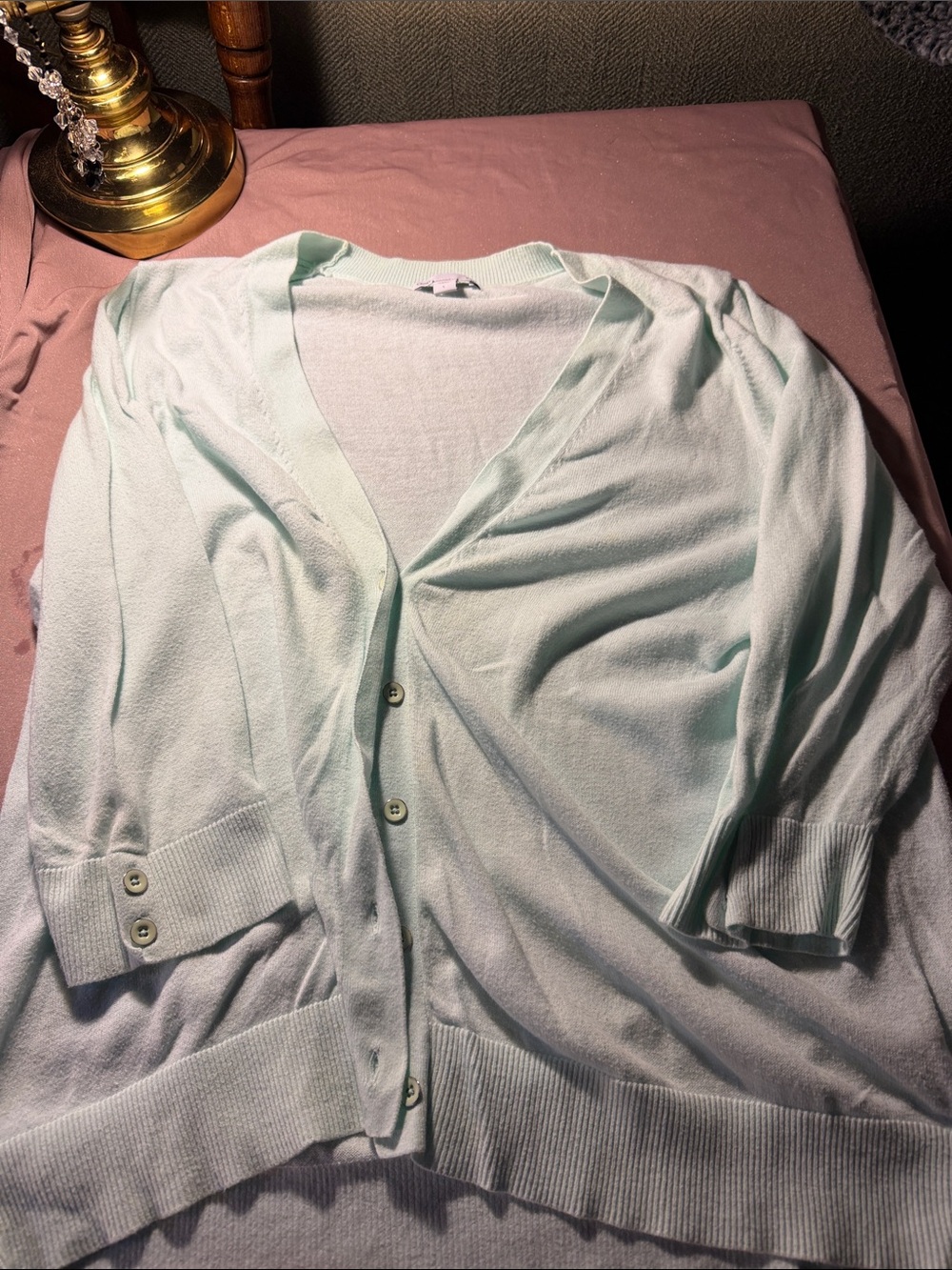 LOFT Light Mint Green V-Neck Button Cardigan